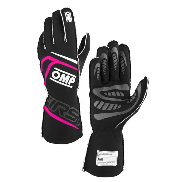 OMP IB0-0776-B01-277-S Racing Gloves First My2025, FIA 8856-2018, Black / Fuchsia