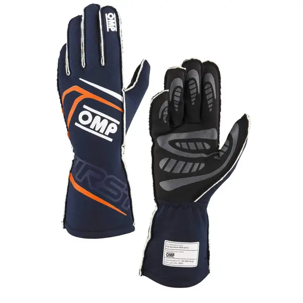 OMP IB0-0776-B01-249-S Racing Gloves First My2025, FIA 8856-2018, Navy Blue / Fluo Orange