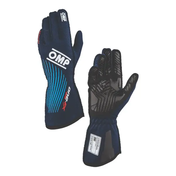 OMP IB0-0773-C01-244-L Racing Gloves One Evo FX MY2026, FIA 8856-2018, Navy Blue/Cyan