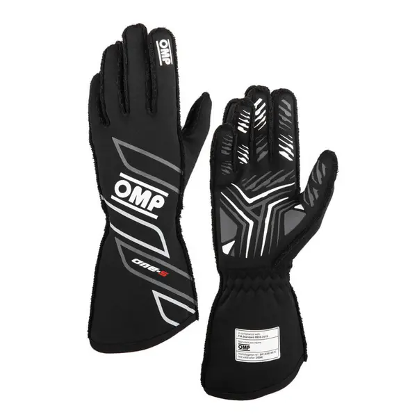 OMP IB0-0778-A01-071-S Racing Gloves One-S My2025, FIA 8856-2018, Black