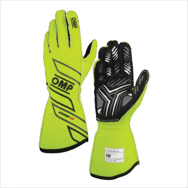OMP IB0-0778-A01-099-M Racing Gloves One-S My2025, FIA 8856-2018, Fluo Yellow