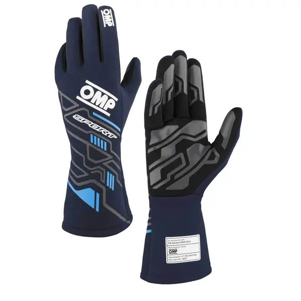 OMP IB0-0777-B01-244-XL Racing Gloves Sport My2025, FIA 8856-2018, Navy Blue / Cyan
