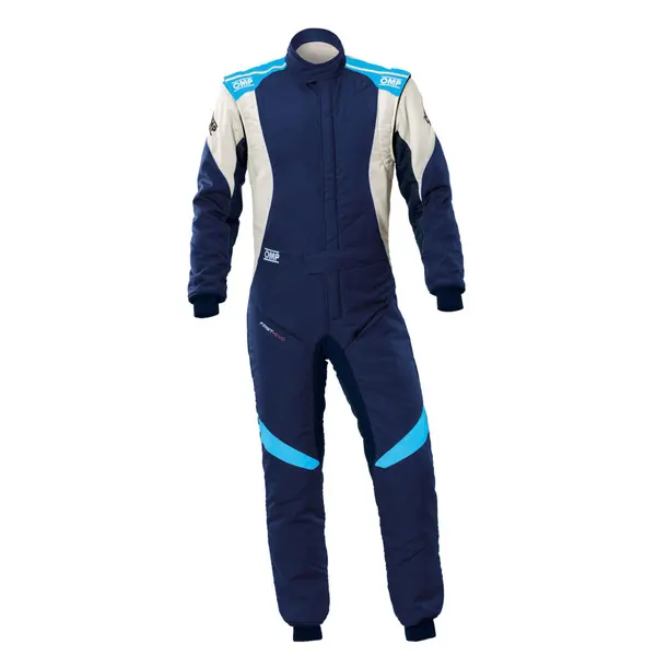 OMP IA0-1874-A01-244-42 Racing Suit First Evo My2025, FIA 8856-2018, Navy Blue / Cyan