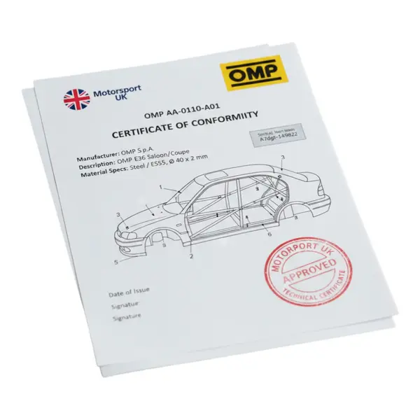 OMP AA0-0110-A01 Roll Bar Certificate MSA