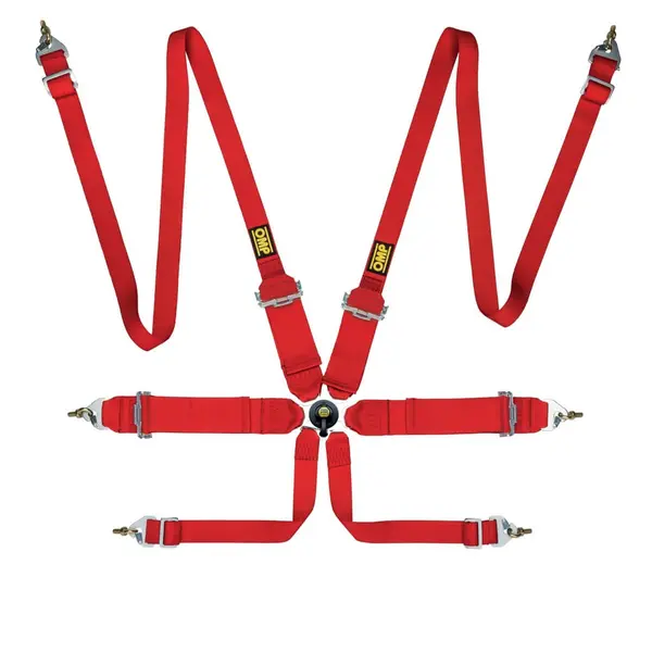 OMP DA0-0204-B02-061 Safety Harness First 3+2 Pull Up, 2/3-3-2 ", 6-Point, FIA 8853-2016, Red